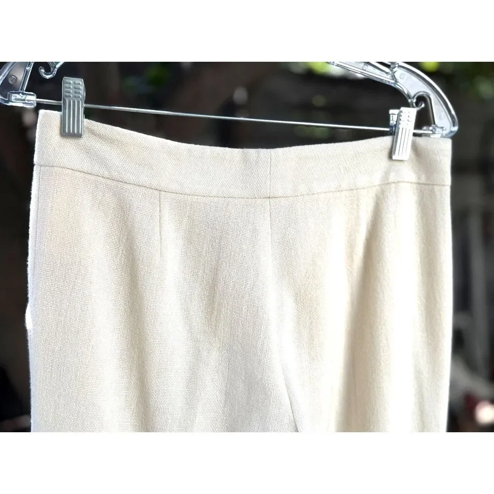 Tory Burch Cream Wool Viscose Angora Textured MidRise Wide Leg Pant Smaller SZ 6